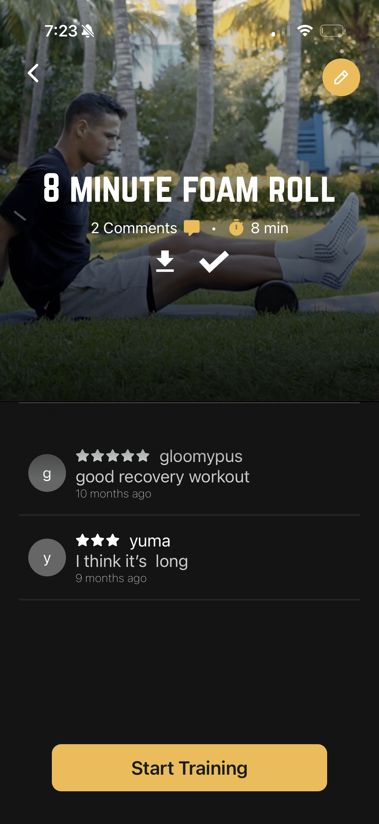 Foam roll recovery session with ratings