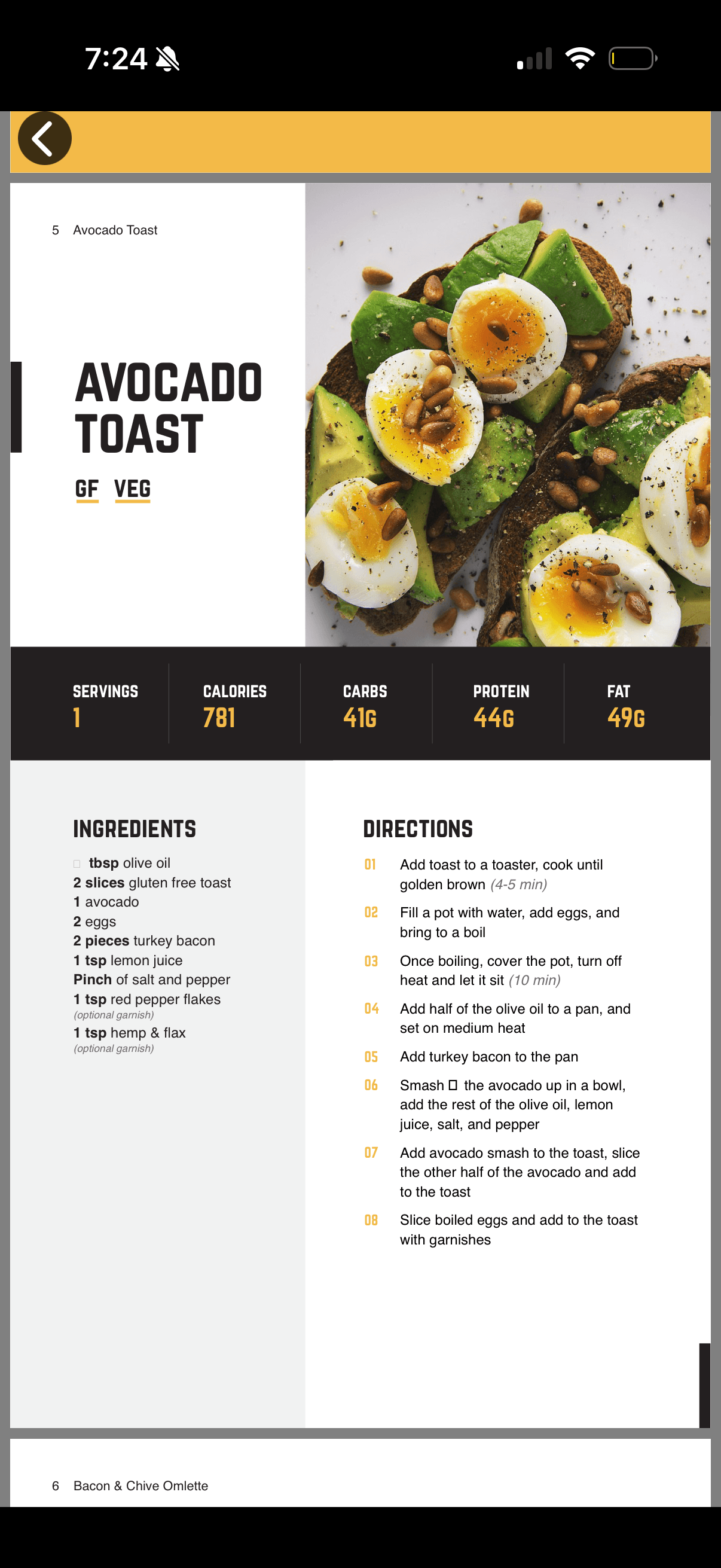 NSP nutrition recipe with macros and ingredients